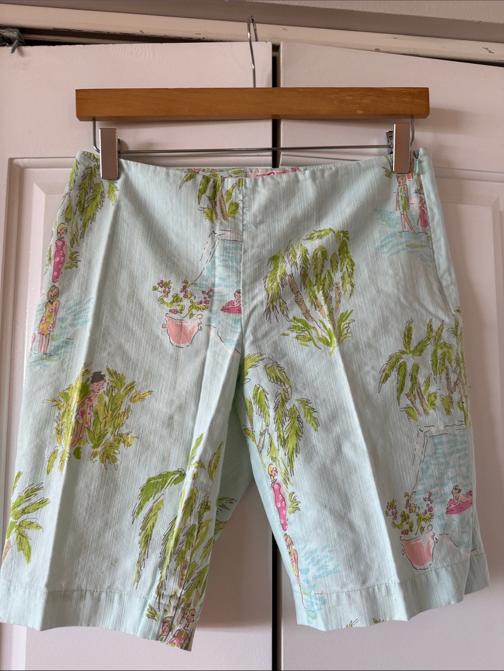 Lilly Pulitzer Light Blue Tropical Palm-Print Bermuda Shorts
